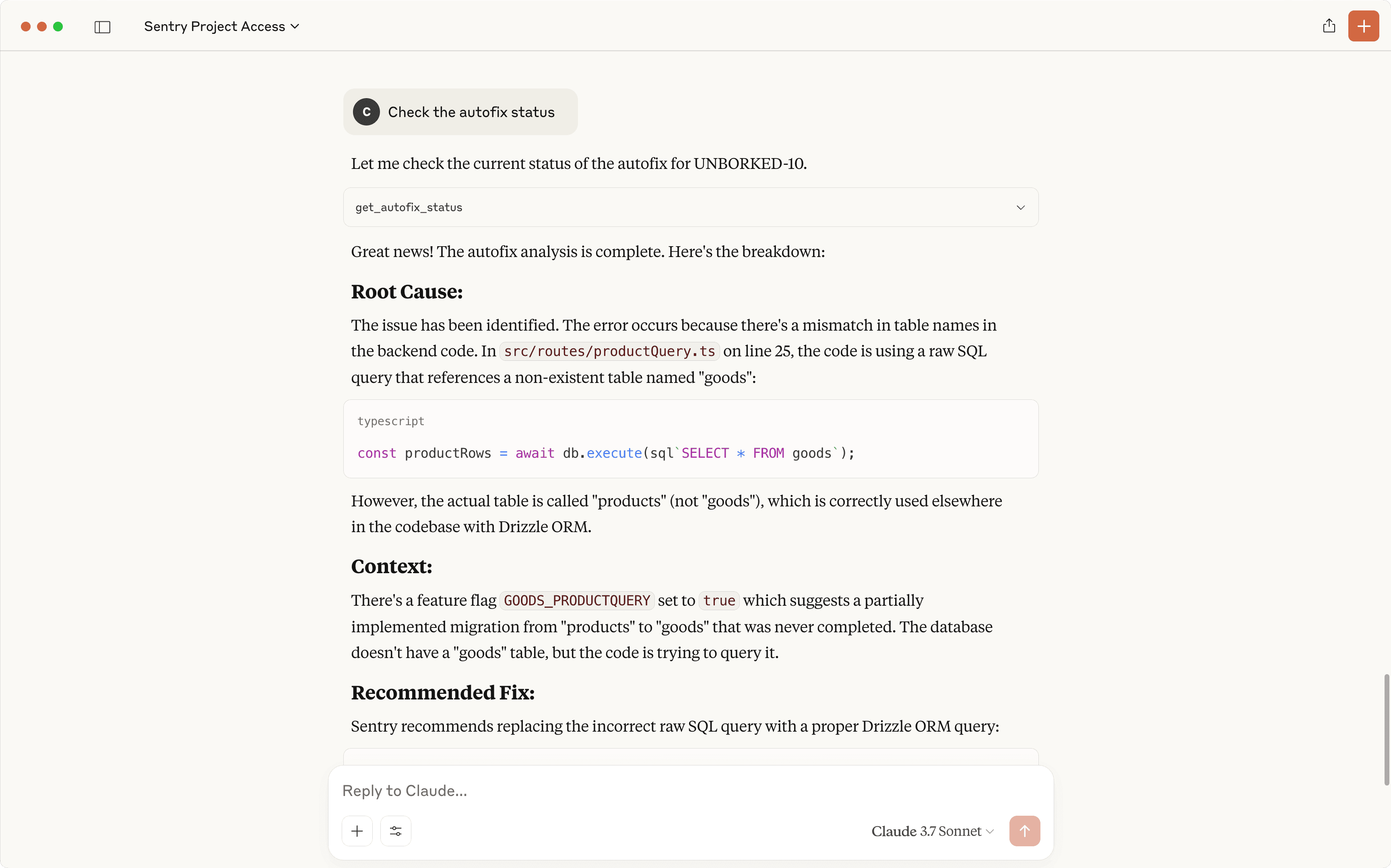 Sentry MCP using Autofix